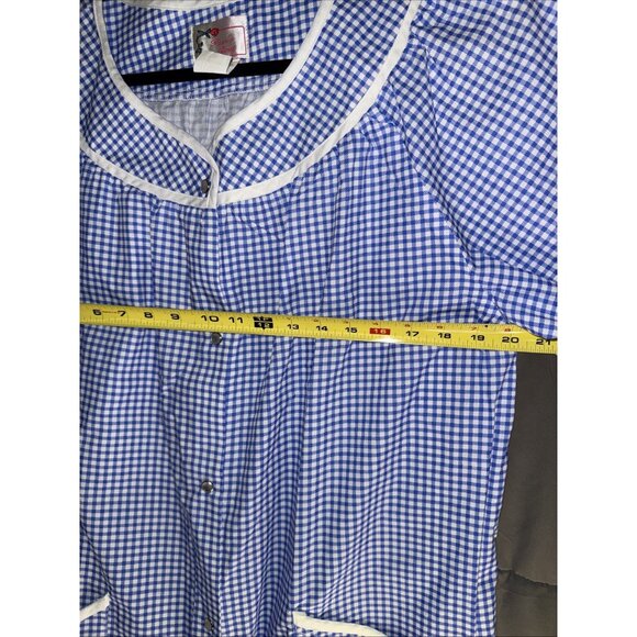 Vintage Blue Checked House Coat Size MEDIUM Front Snaps Pockets Rosa Closet - Picture 10 of 12